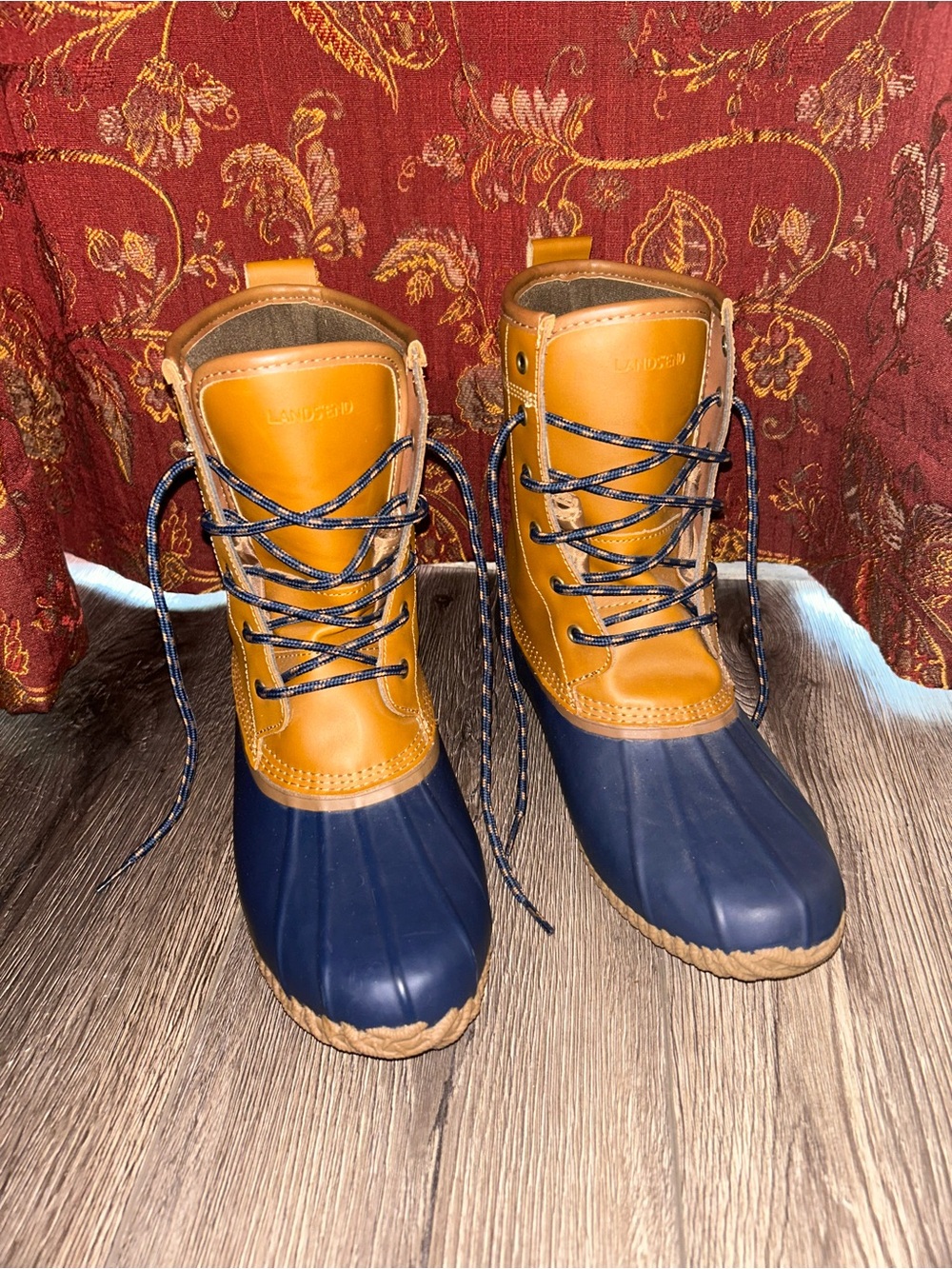 Lands' End Navy & Tan Waterproof Lace-Up Duck Boots